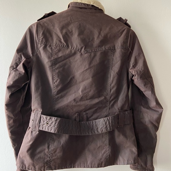 Barbour Int’l Waxed moto jacket map faux shearling lining US size 4 (Dark Brown) - Picture 7 of 7